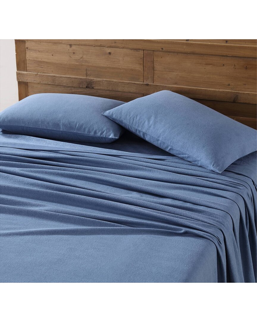 Eddie Bauer Solid 100% Cotton Flannel Sheet Set In Blue