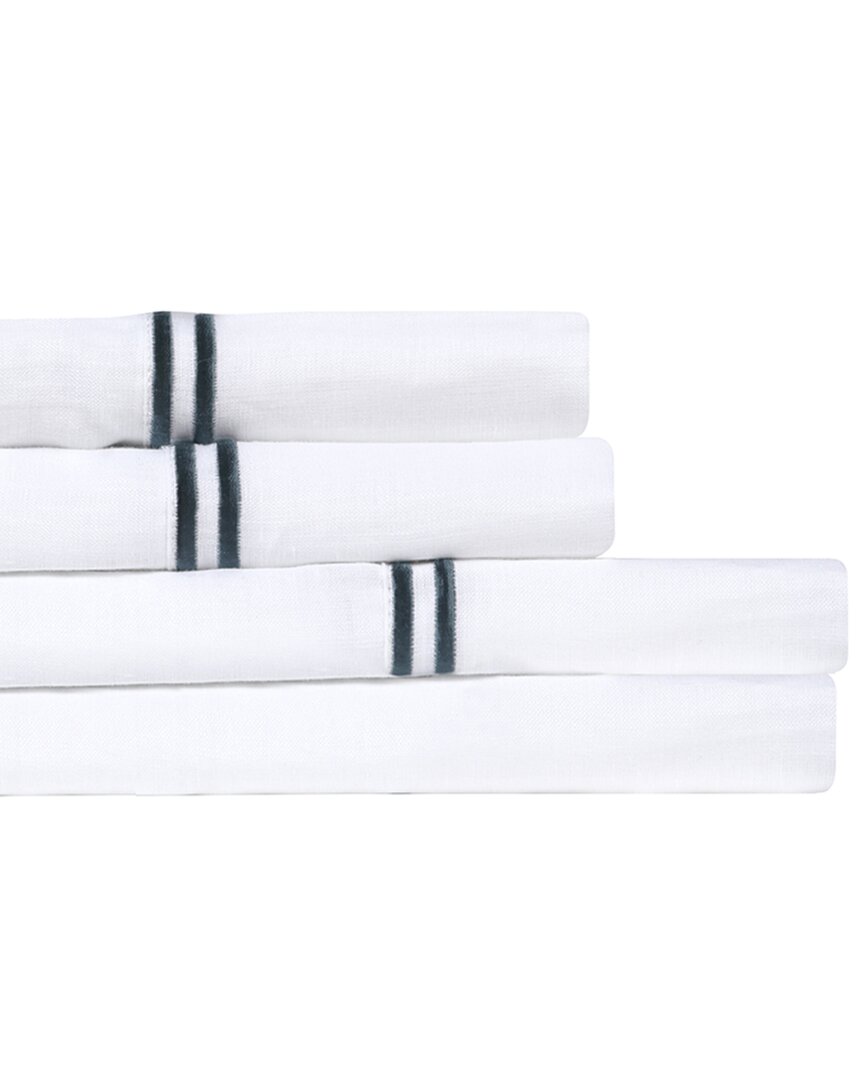 Melange Home Linen Stripe Embroidered Sheet Set In Navy