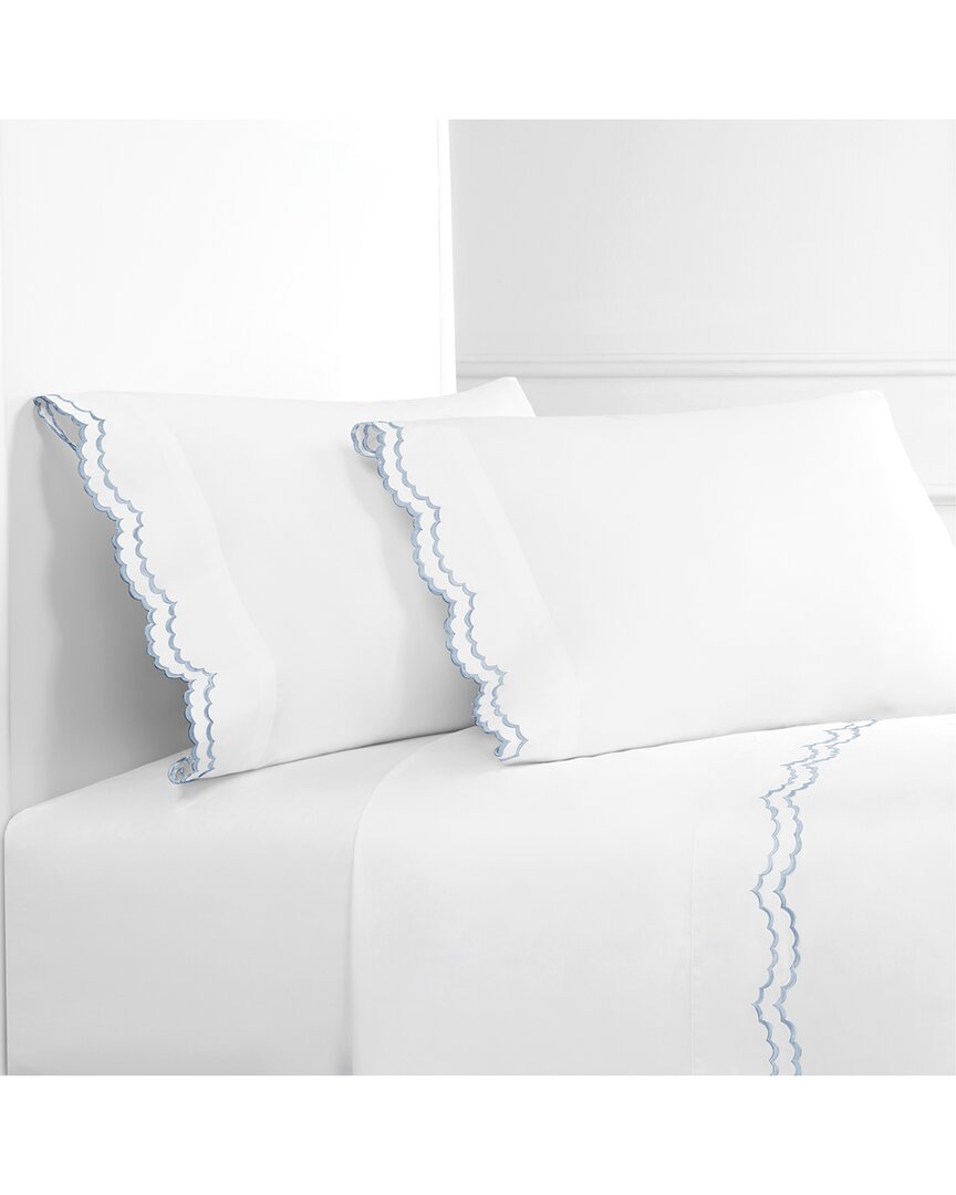 Melange Home Double Scalloped Embroidered Sheet Set In Blue