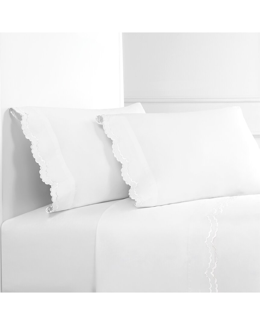 Melange Home Double Scalloped Embroidered Sheet Set In White
