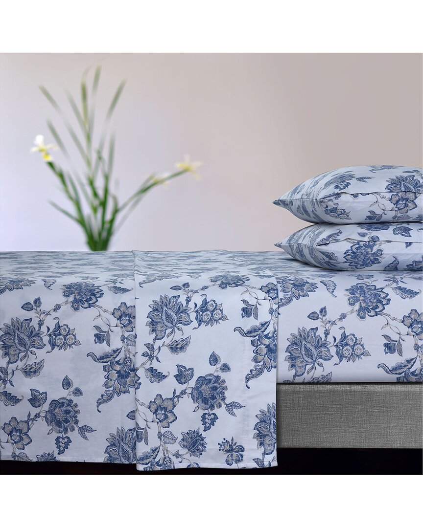 Tribeca Living Ayana Flannel Printed Flannel Extra Deep Pocket Sheet Set In Blue