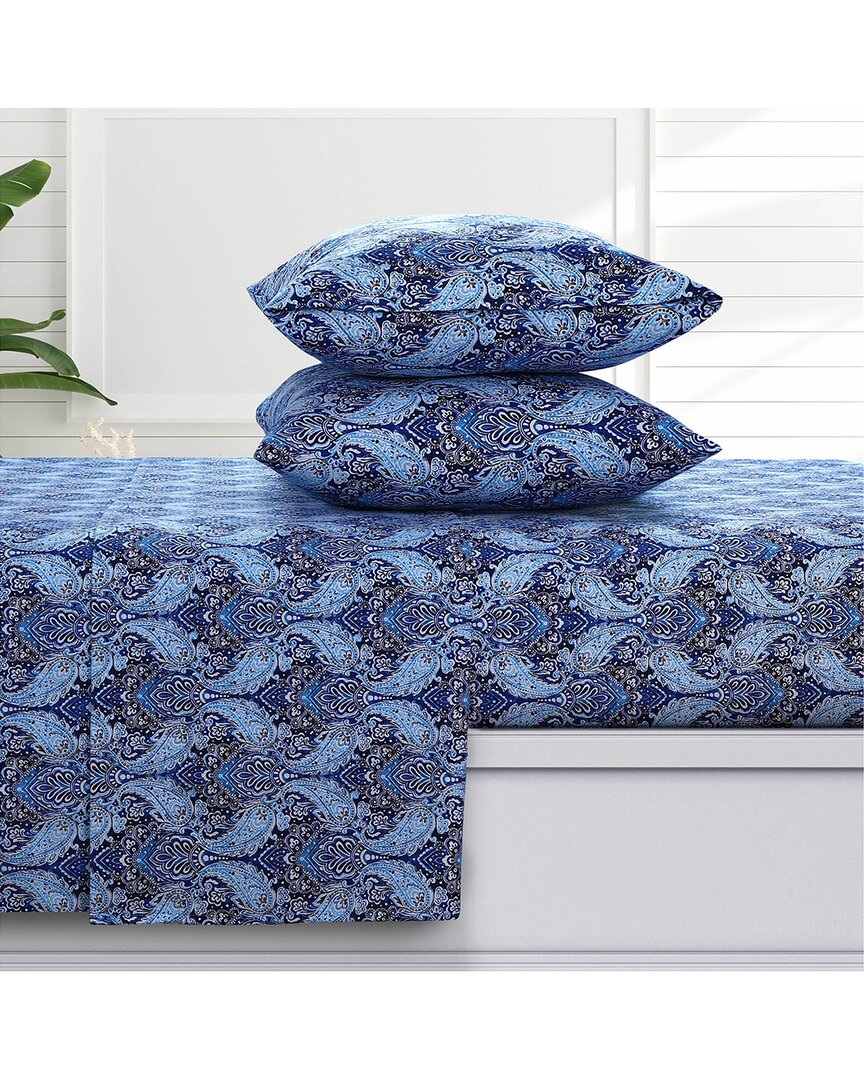 Azores Home Azores Sofi Printed 100% Cotton Flannel Sheet Set In Blue