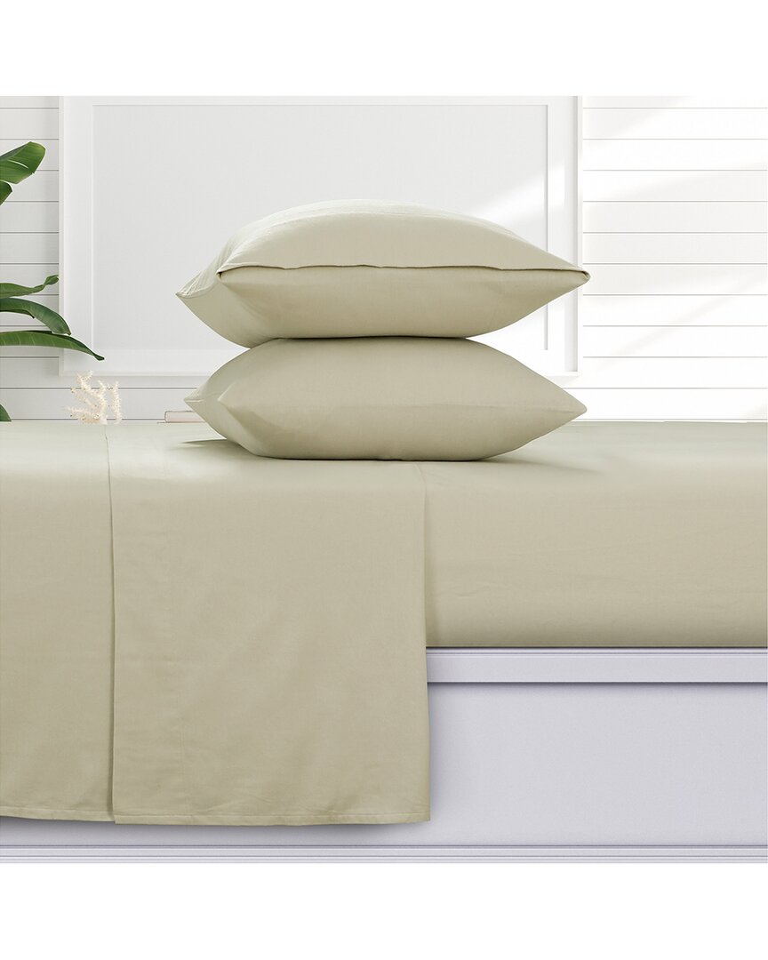 Azores Home Azores Solid 100% Cotton Flannel Sheet Set In Natural