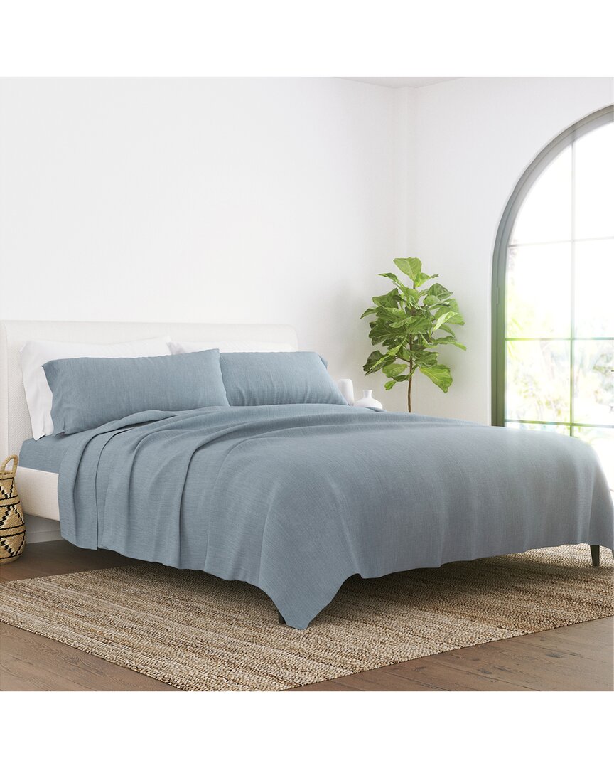 Shop Home Collection Linen Bamboo Blend Premium Ultra Soft 4pc Sheet Set In Blue