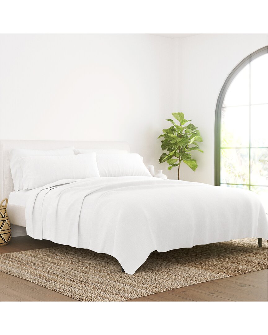 Shop Home Collection Linen Bamboo Blend Premium Ultra Soft 4pc Sheet Set In White