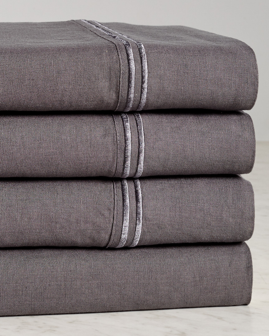 Melange Home Linen 2 Stripe Emb Sheet Set In Grey