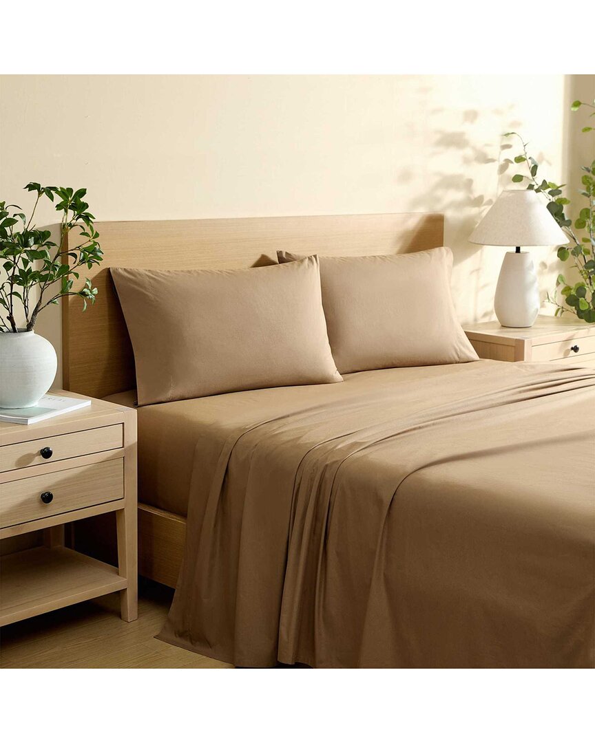 Nautica 200 Thread Count Bayview Solid Cotton Percale Sheet Set In Neutral