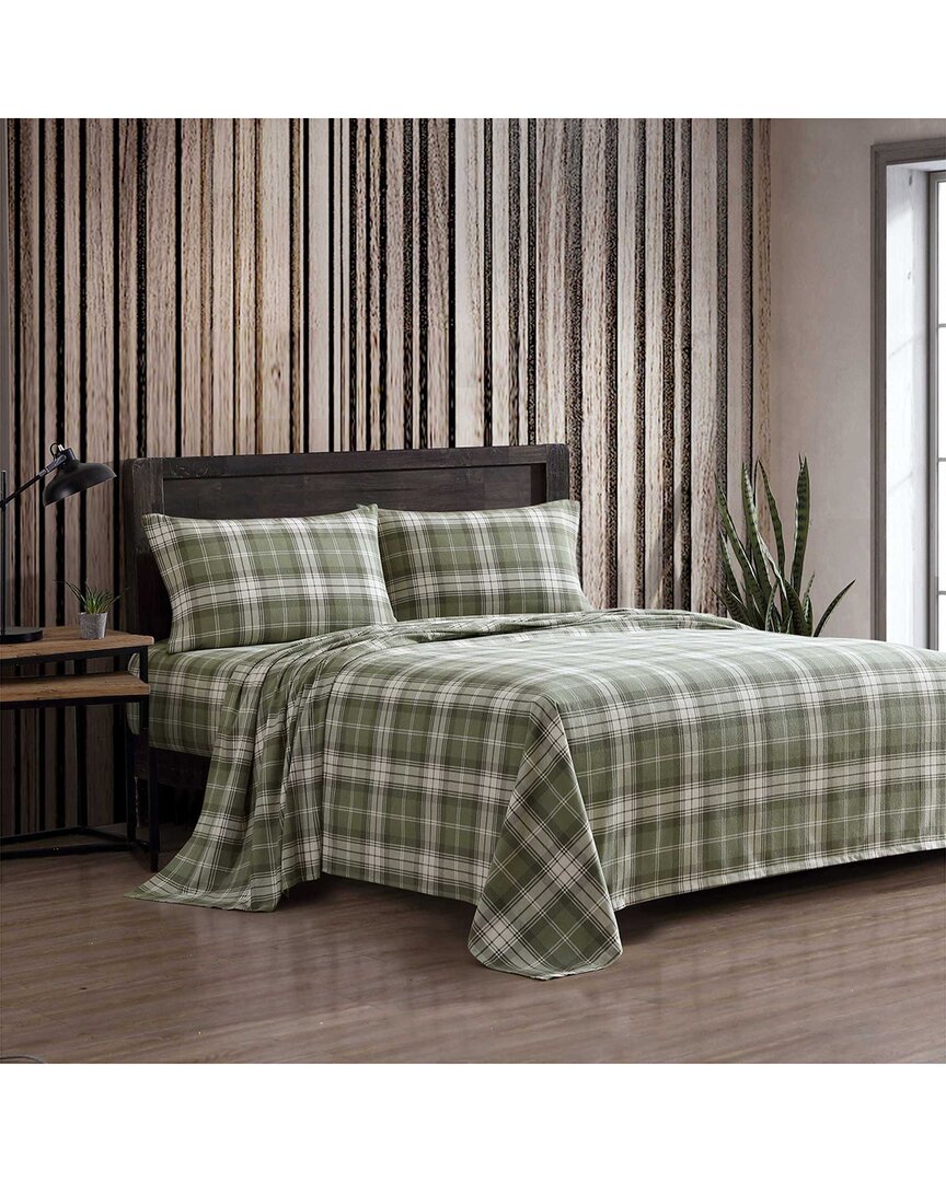 Eddie Bauer 200 Thread Count Heartland Plaid Cotton Flannel Sheet Set In Green