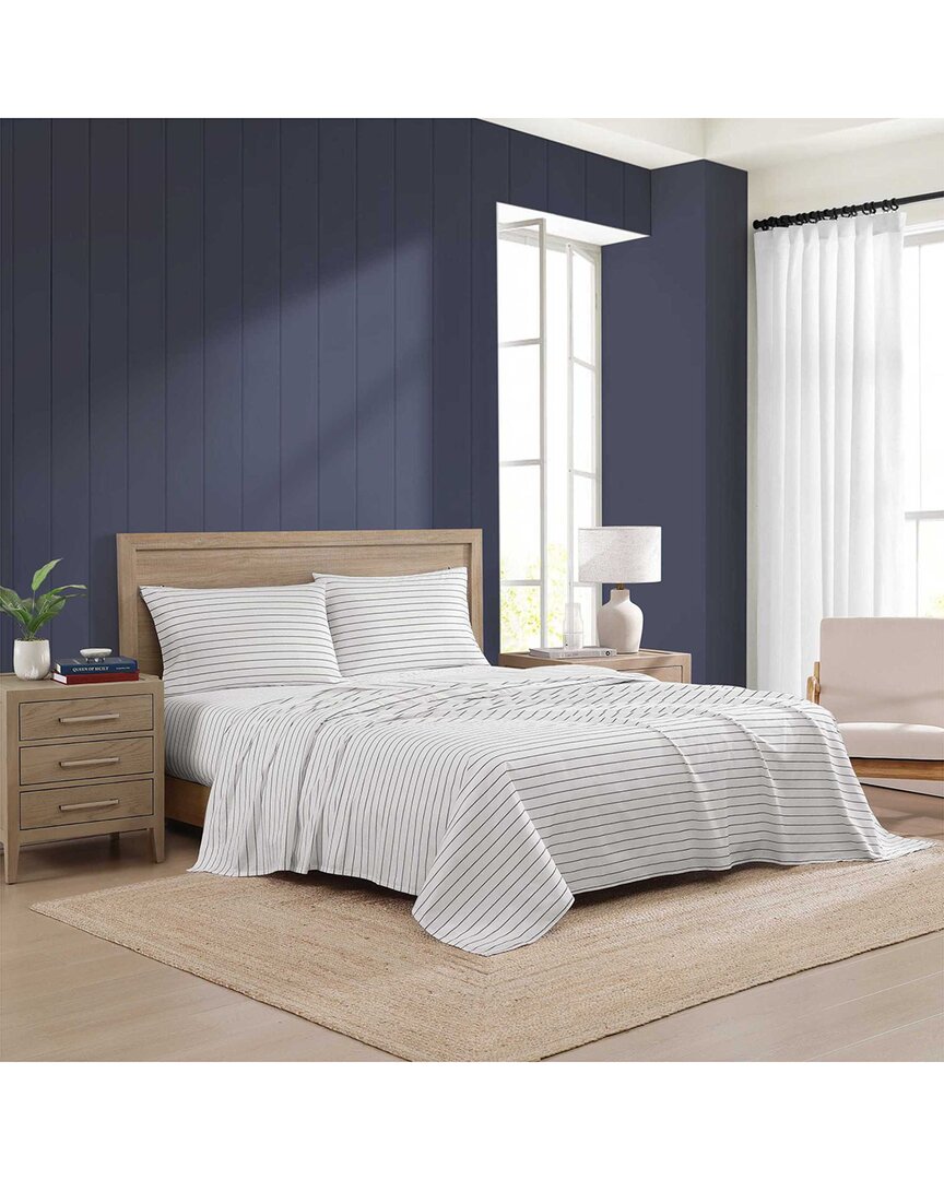 Tommy Hilfiger 200 Thread Count Rope Stripe Printed Cotton Percale Sheet Set In White