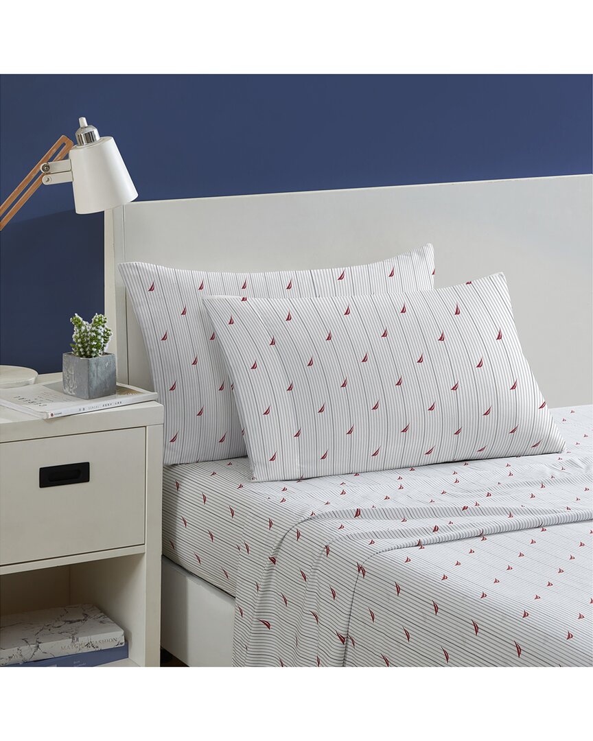 Shop Nautica Audley Stripe Cotton Percale Sheet Set In Red