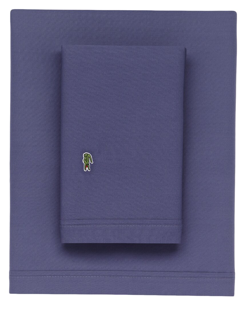 Lacoste Percale Solid Sheet Set In Blue