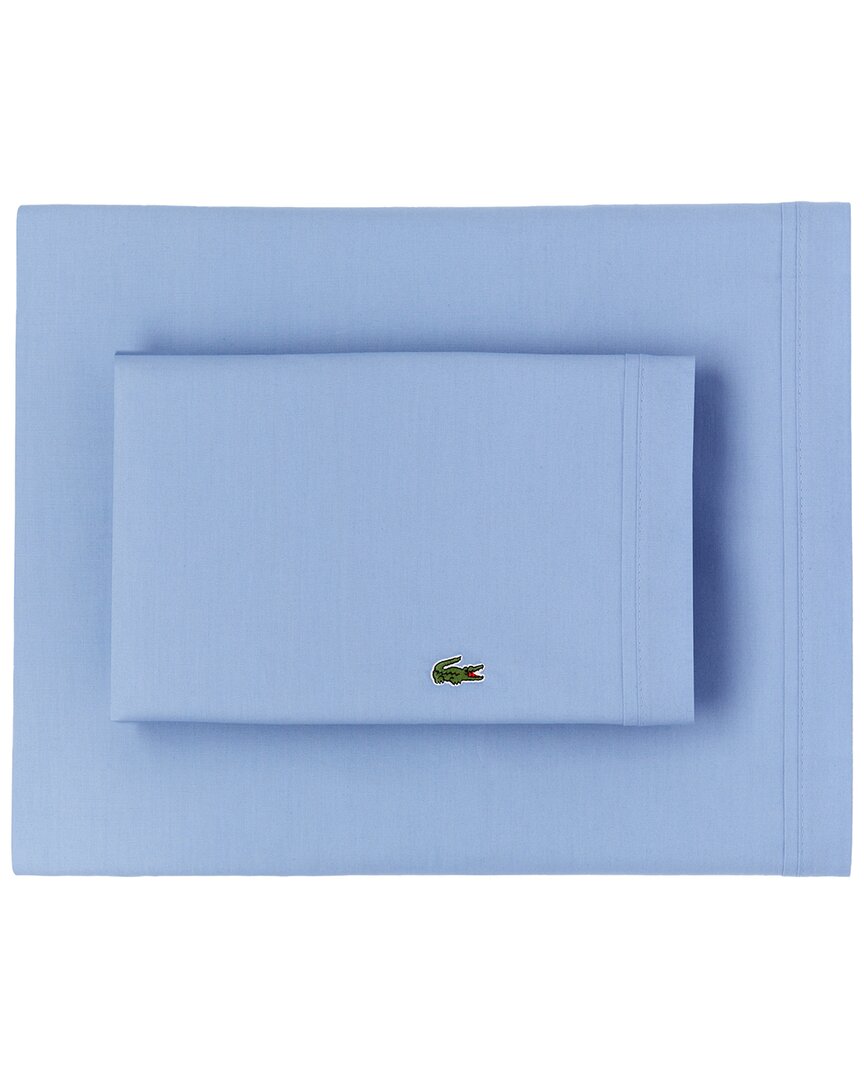 Lacoste Percale Solid Sheet Set In Blue