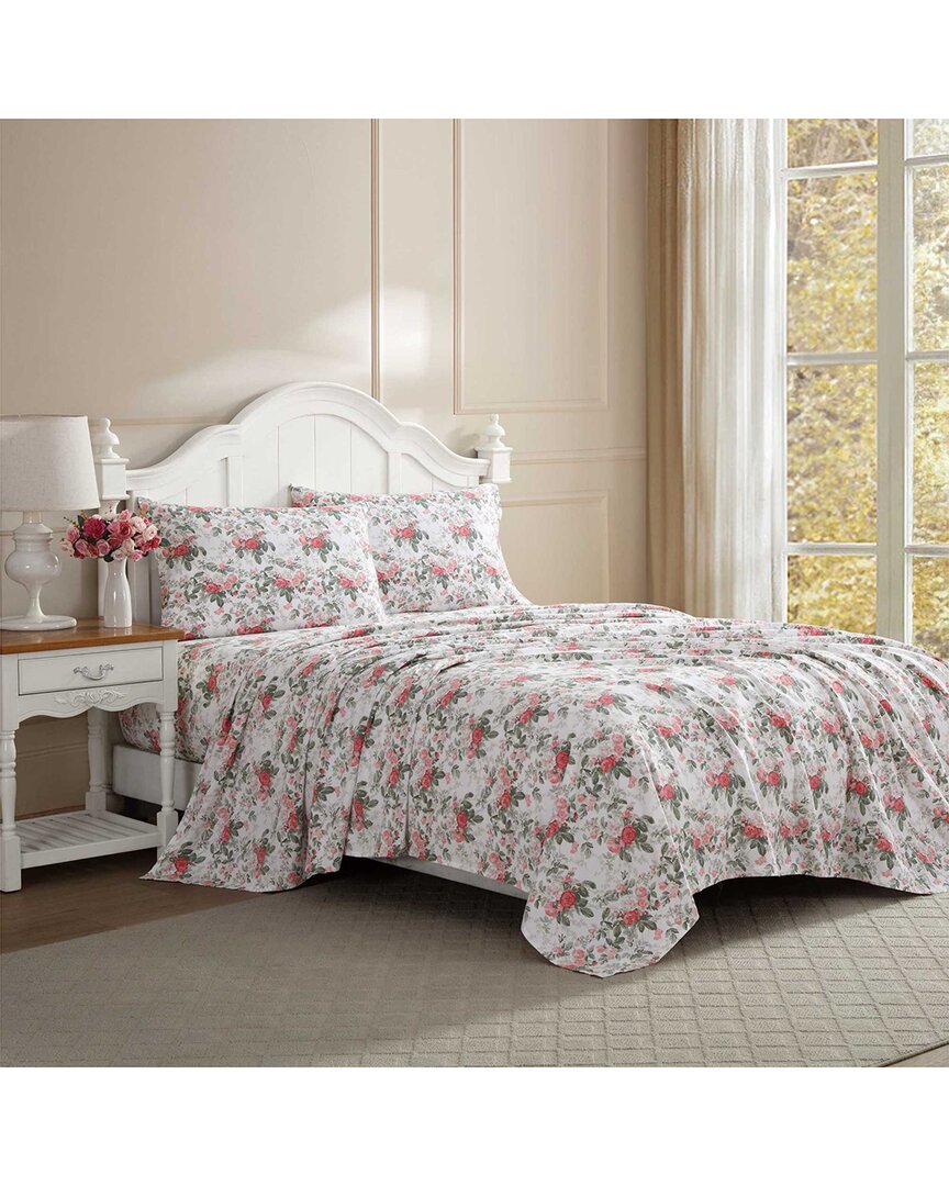 Laura Ashley 300 Thread Count Bettinblooms Cotton Sateen Sheet Set In Pink