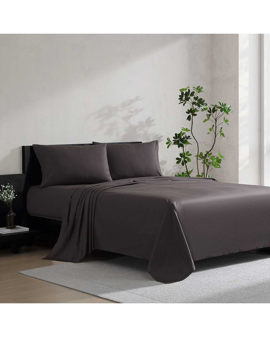 Vera Wang Cool Comfort Cotton Percale Solid Sheet Set In Black