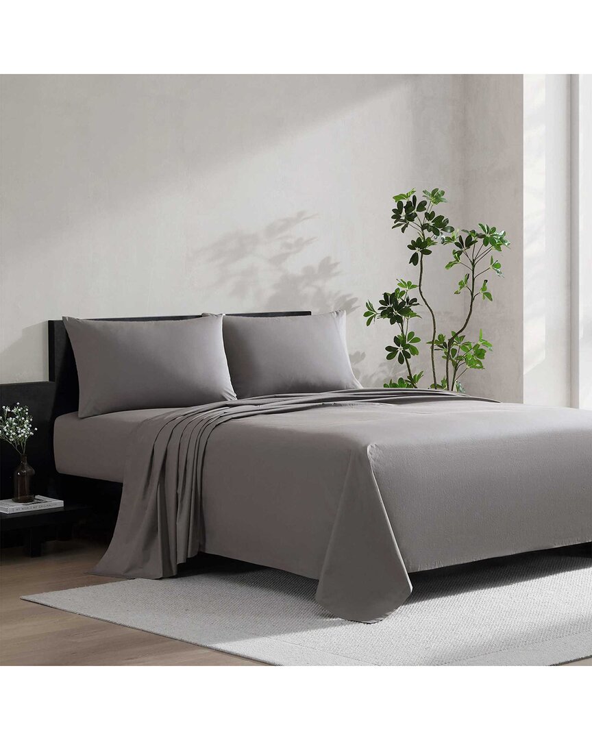 Vera Wang Cool Comfort Cotton Percale Solid Sheet Set In Gray