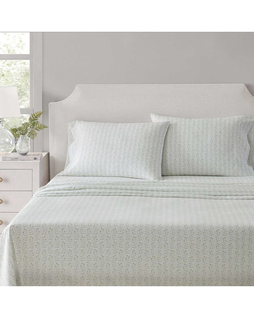 Martha Stewart Ms Core Ditsy Vine Cotton Percale Sheet Set In Green