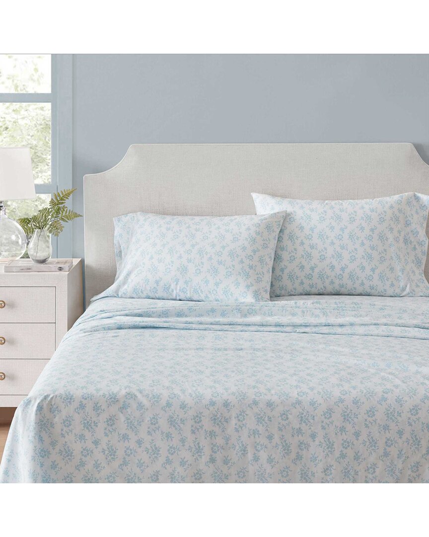 Martha Stewart Ms Core Floral Cotton Percale Sheet Set In Blue