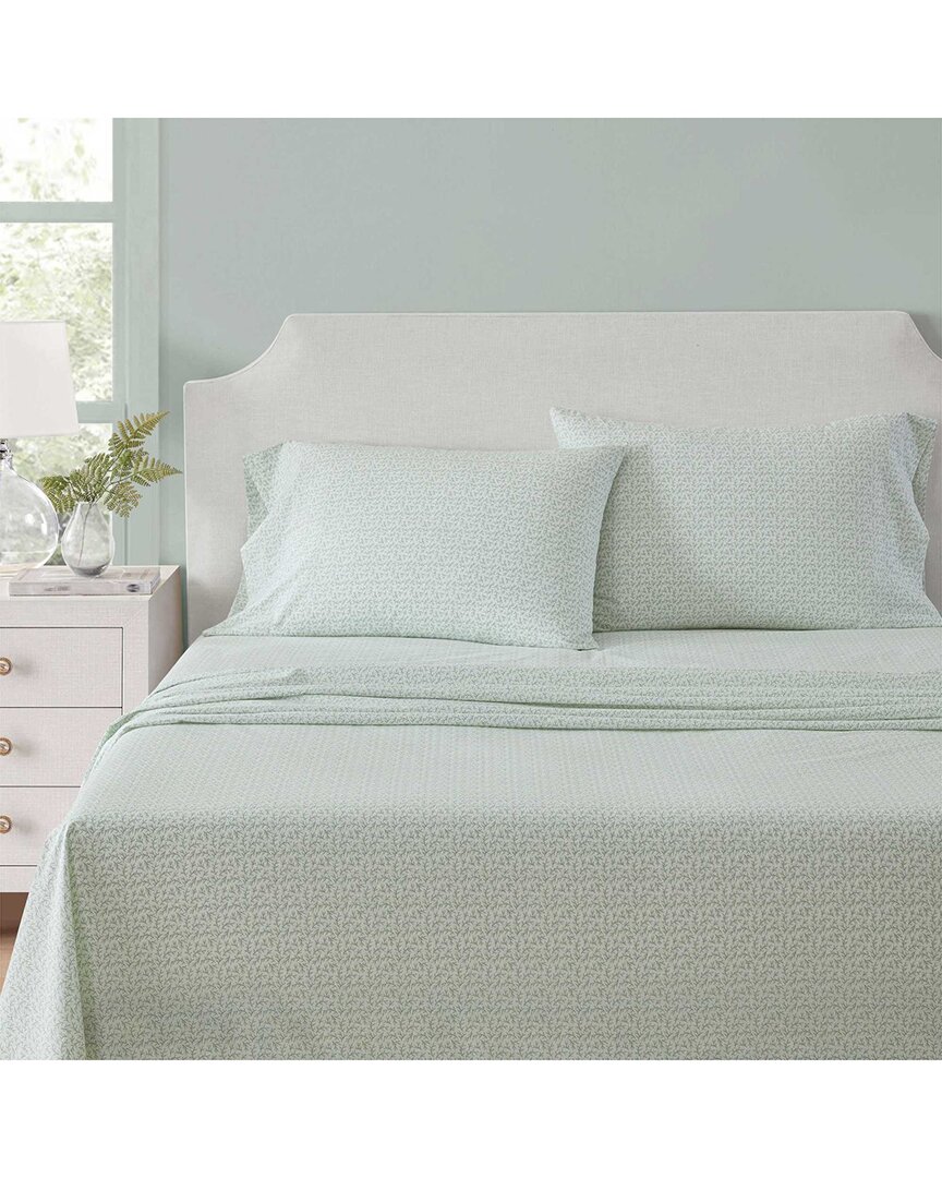 Martha Stewart Ms Core Leaves Cotton Percale Sheet Set In Green
