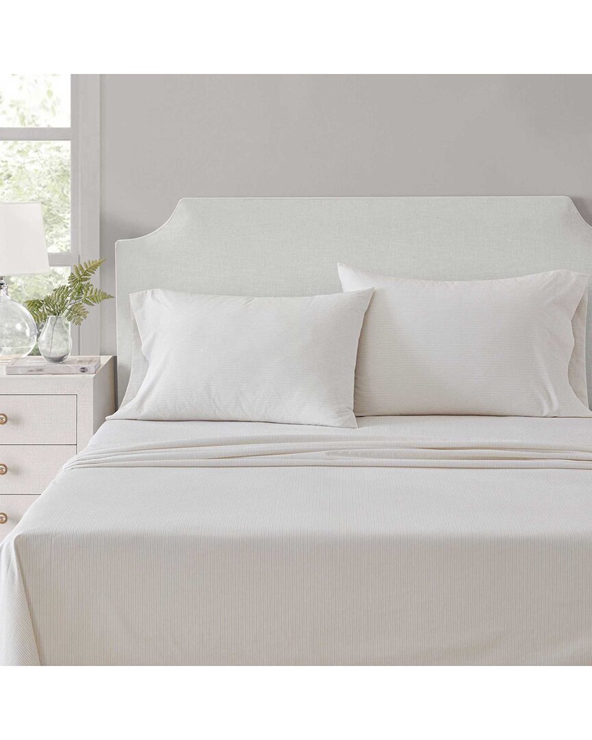 Martha Stewart Ms Core Stripe Cotton Percale Sheet Set In White