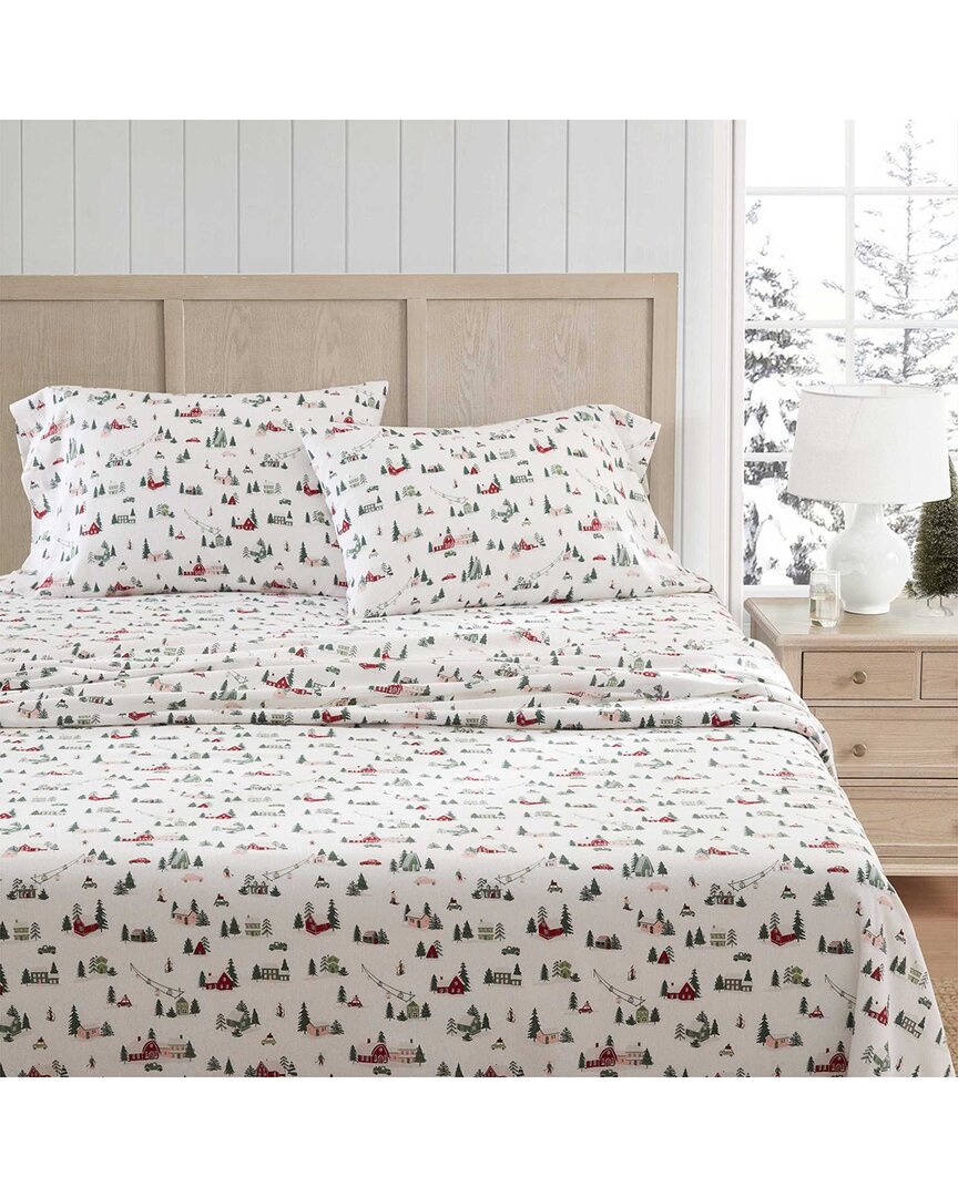 Martha Stewart Ski Village Cotton Flannel Sheet Set In White