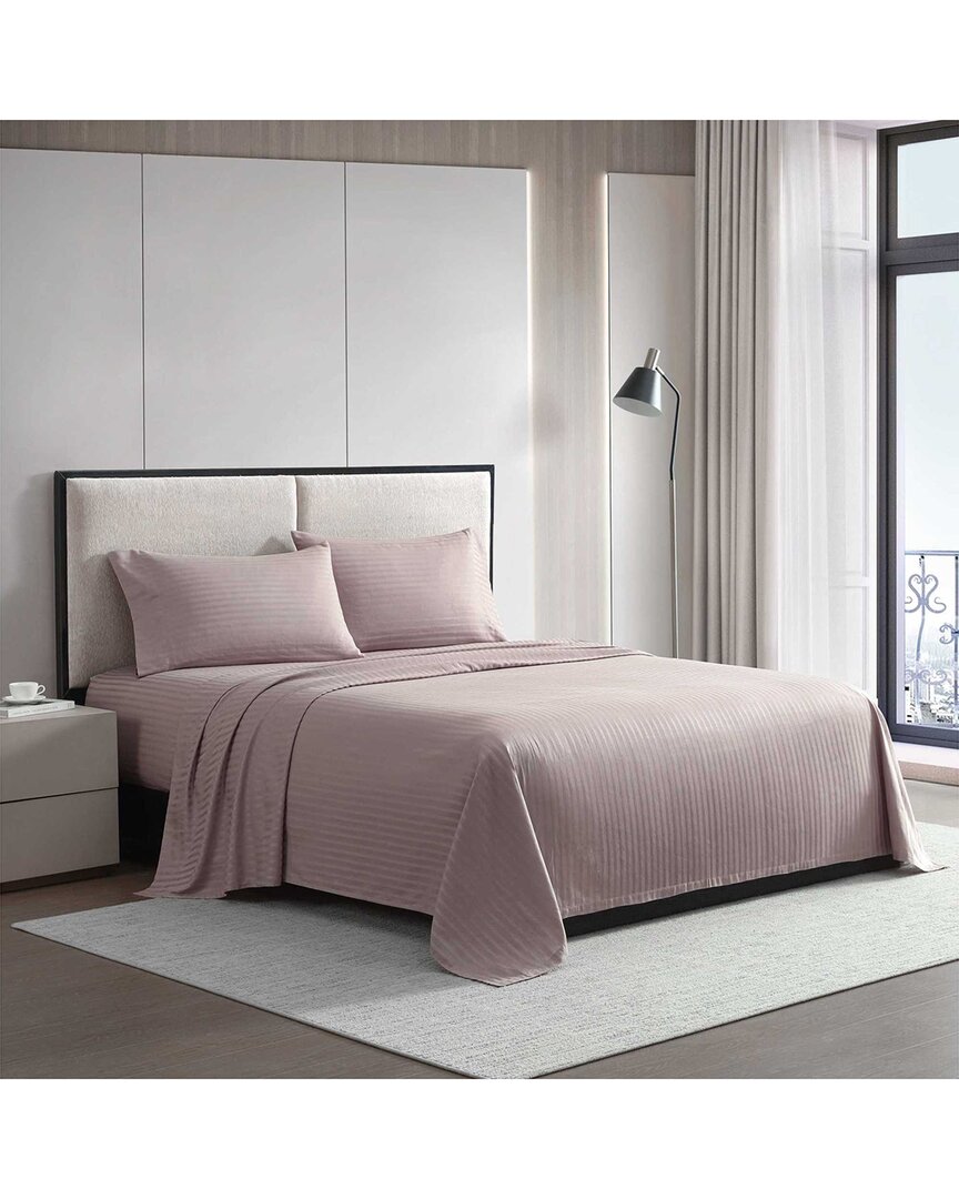 Vera Wang 290 Thread Count Stripe Cotton Solid Sheet Set In Pink