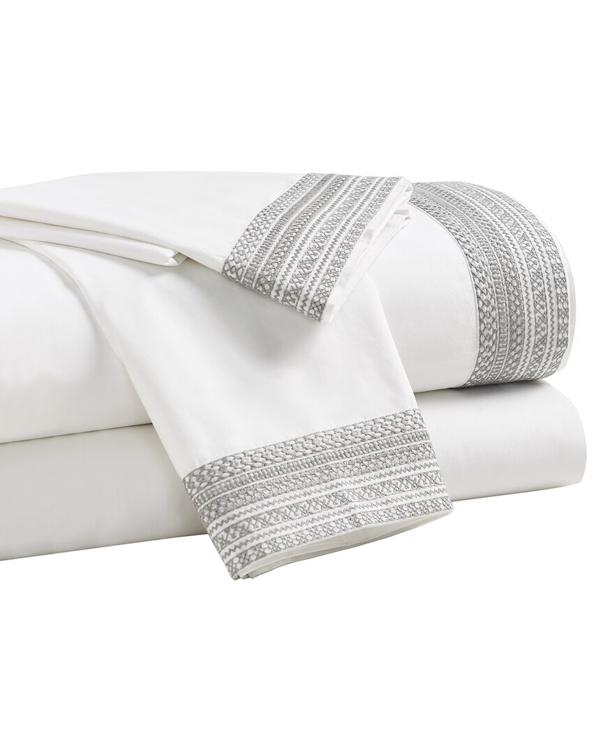 Orchids Lux Home Olivia Cotton Percale 300 Thread Count Sheet Set In White