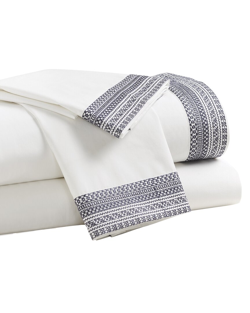 Orchids Lux Home Olivia Cotton Percale 300 Thread Count Sheet Set In Blue