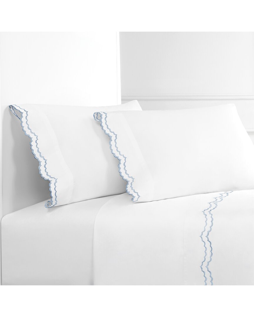 Melange Home Double Scalloped Embroidered 300 Thread Count Sheet Set In Blue