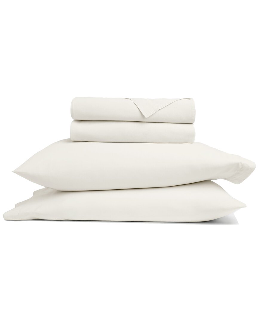 Home Collection Cotton Percale Solid Brushed & Washed Bed Sheet Set In White