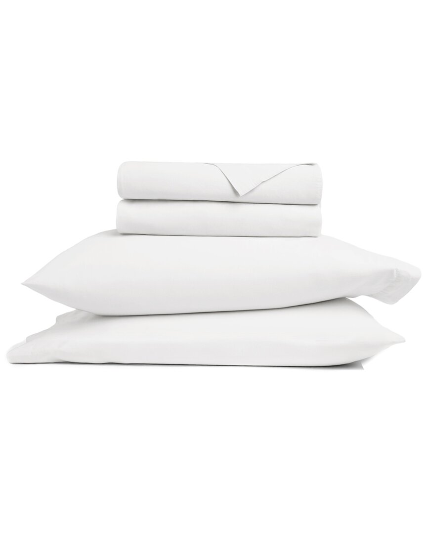 Home Collection Cotton Percale Solid Brushed & Washed Bed Sheet Set In White