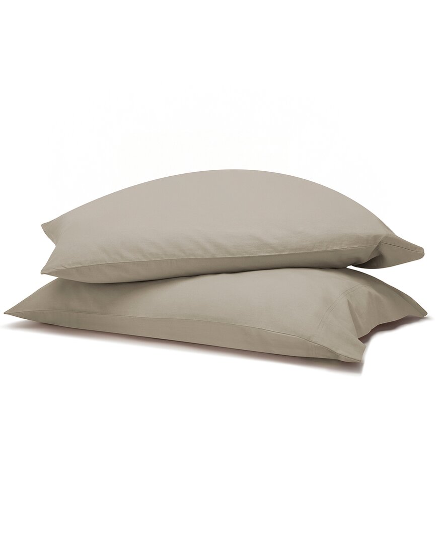 Superior Carmen 100% Cotton Linen Texture Vintage Wash Solid Percale Pillowcase Set In Brown