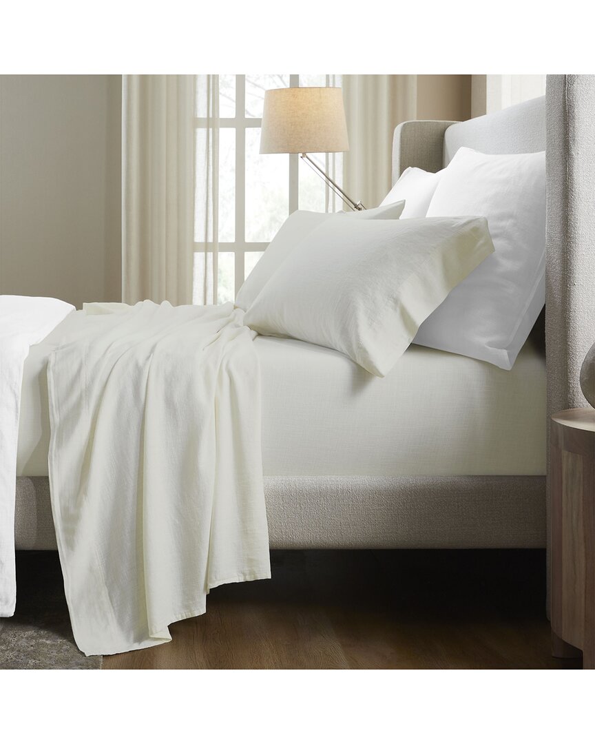 Superior Chloe 100% Cotton Linen Texture Vintage Wash Solid Deep Pocket  Percale Sheet Set In White