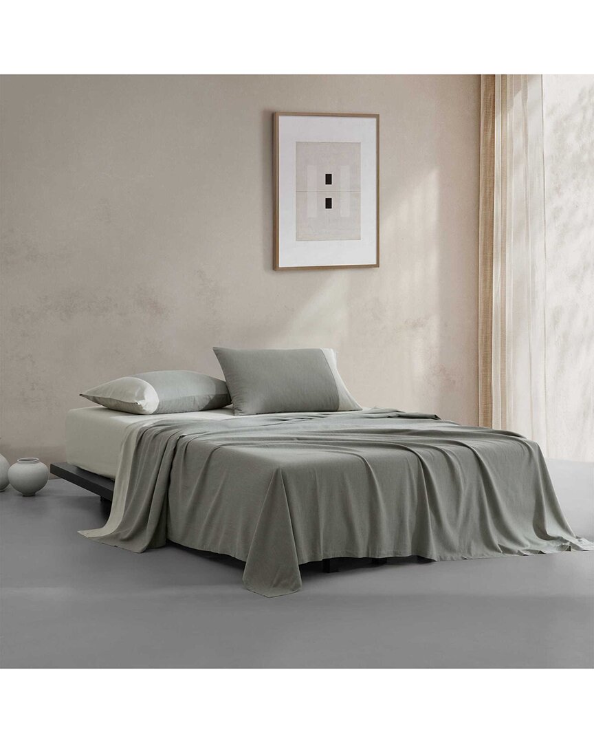 Calvin Klein Rekoop Cotton Blend Sateen Sheet Set - Green In Gray
