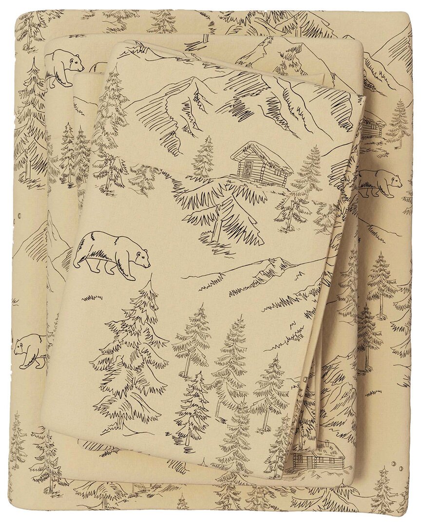 Linery & Co Elevated Lodge 100% Turkish Cotton Flannel Sheet Set In Gold