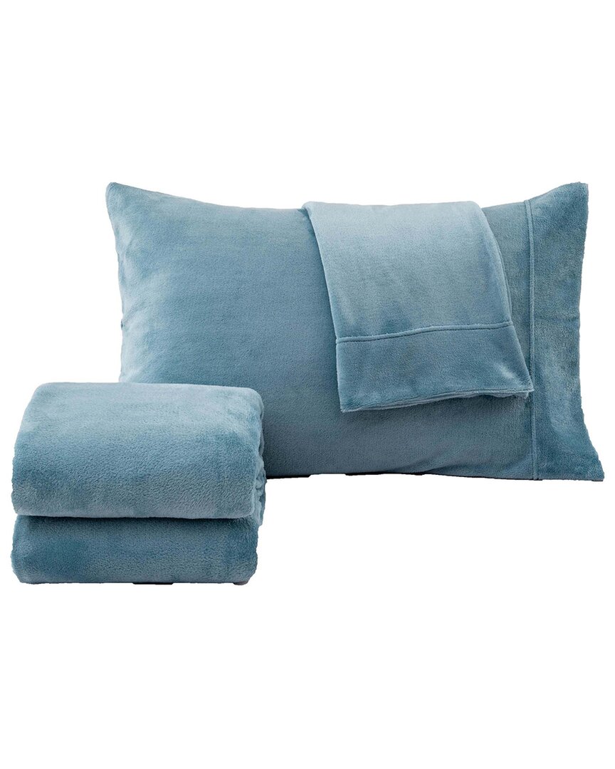 Linery & Co Ultra Soft & Cozy Velvet Plush Fleece Printed Sheet Set In Blue