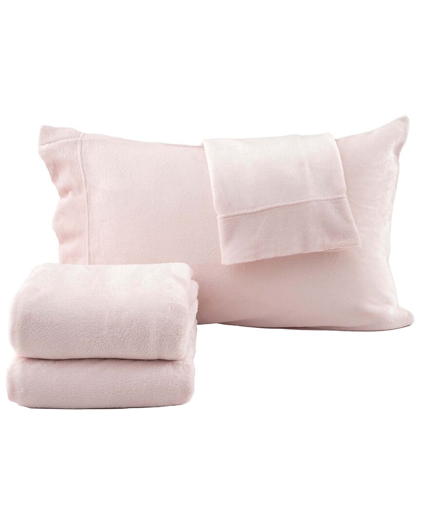 Linery & Co Ultra Soft & Cozy Velvet Plush Fleece Printed Sheet Set In Pink