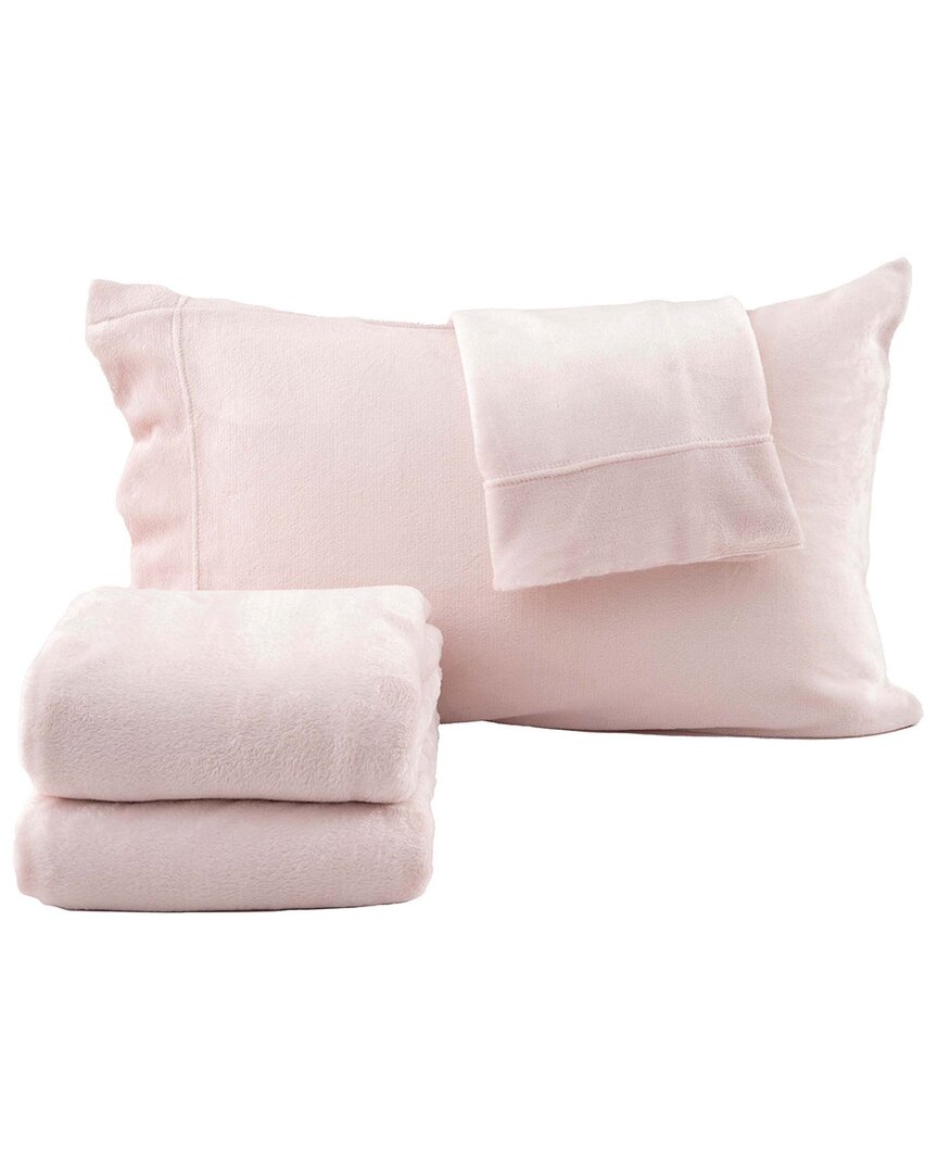 Linery & Co Ultra Soft & Cozy Velvet Plush Fleece Printed Sheet Set In Pink