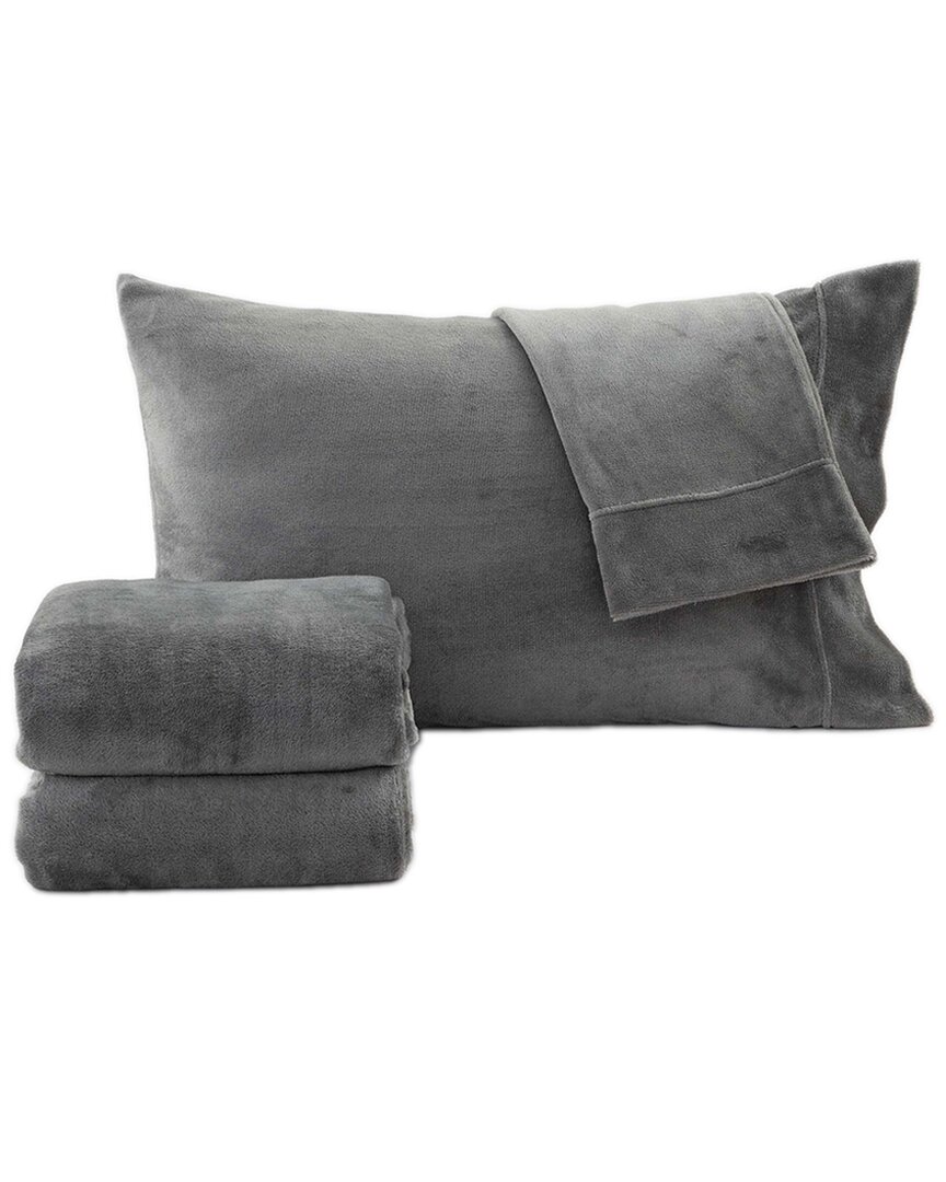 Linery & Co Ultra Soft & Cozy Velvet Plush Fleece Printed Sheet Set In Gray