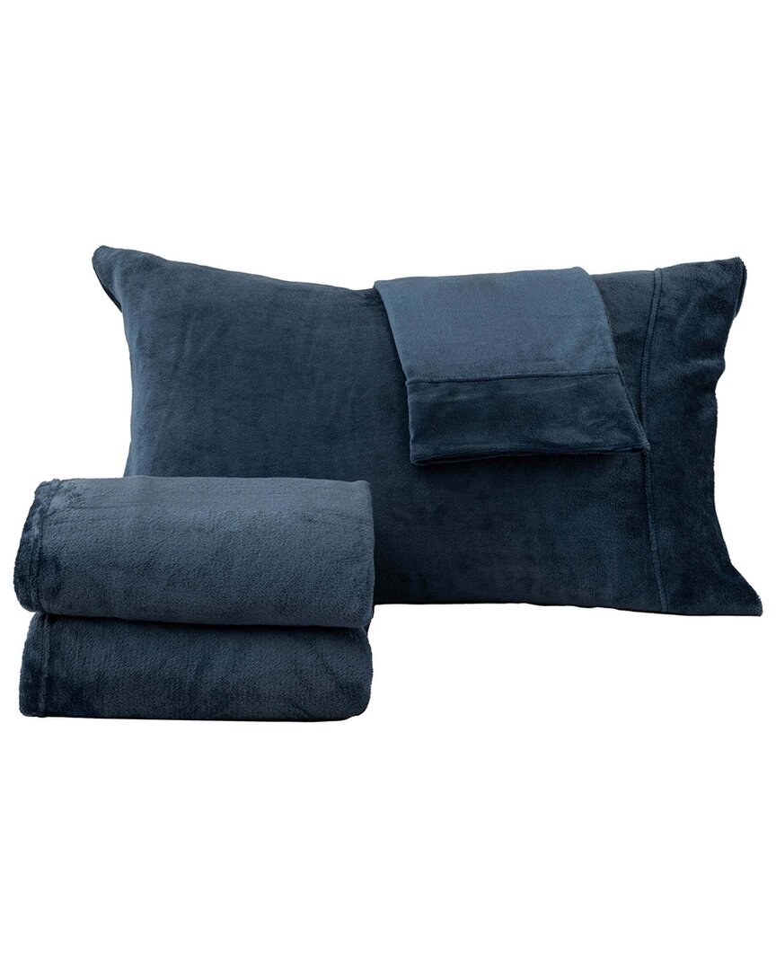 Linery & Co Ultra Soft & Cozy Velvet Plush Fleece Printed Sheet Set In Blue