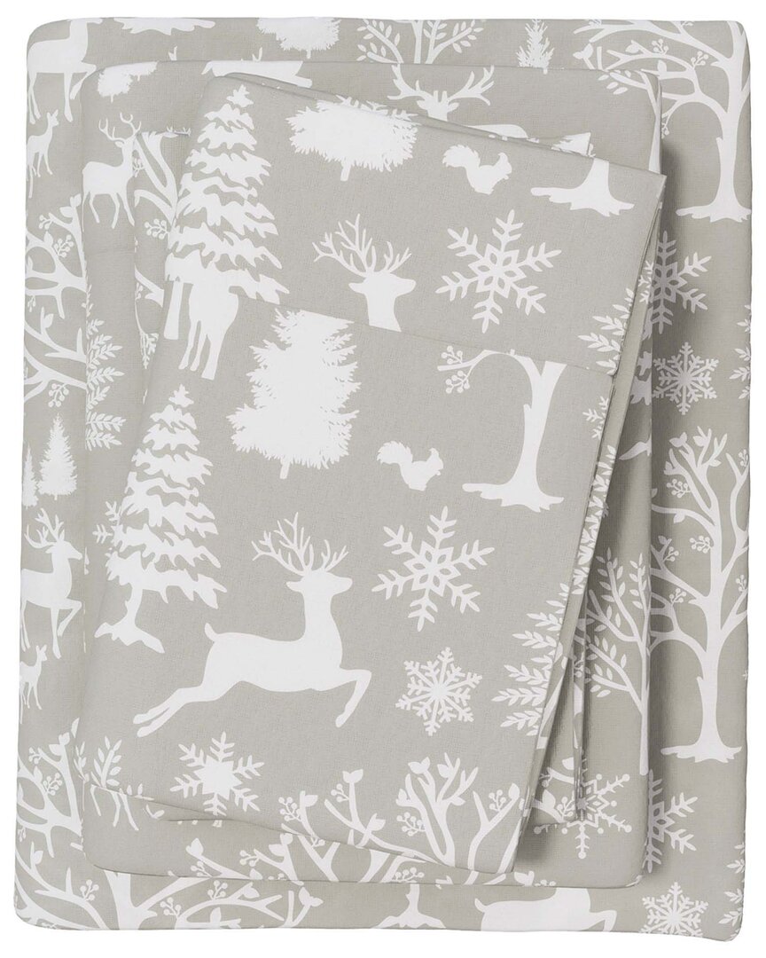 Linery & Co Elevated Lodge 100% Turkish Cotton Flannel Sheet Set In Gray