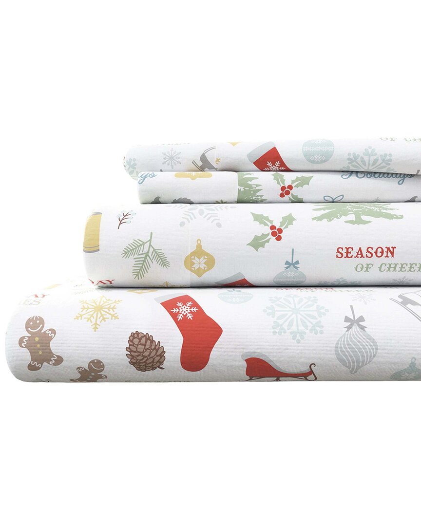 Linery & Co Elevated Holiday 100% Turkish Cotton Flannel Sheet Set In Multi