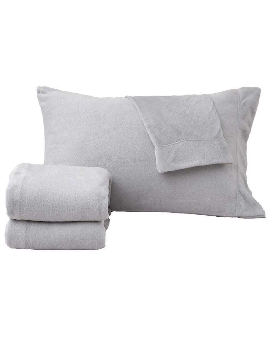 Linery & Co Ultra Soft & Cozy Velvet Plush Fleece Printed Sheet Set In Gray
