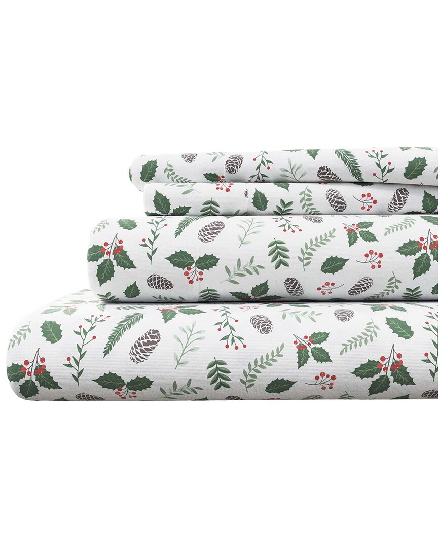 Linery & Co Elevated Holiday 100% Turkish Cotton Flannel Sheet Set In Multi