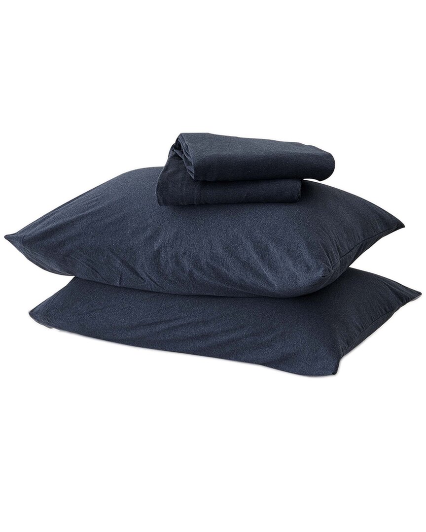 Linery & Co Heathered Mélange Cotton Jersey Knit Sheet Set In Blue