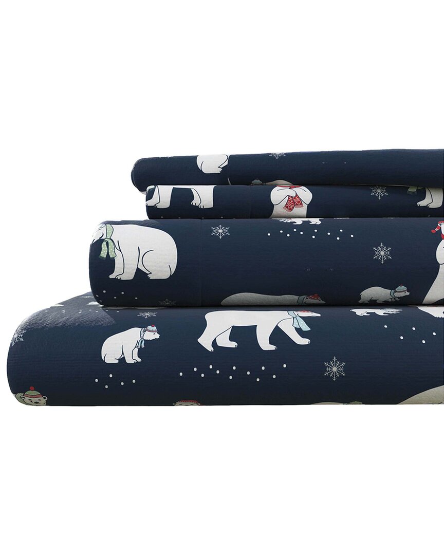 Linery & Co Kids Whimsical Holiday 100% Turkish Cotton Flannel Sheet Set In Blue