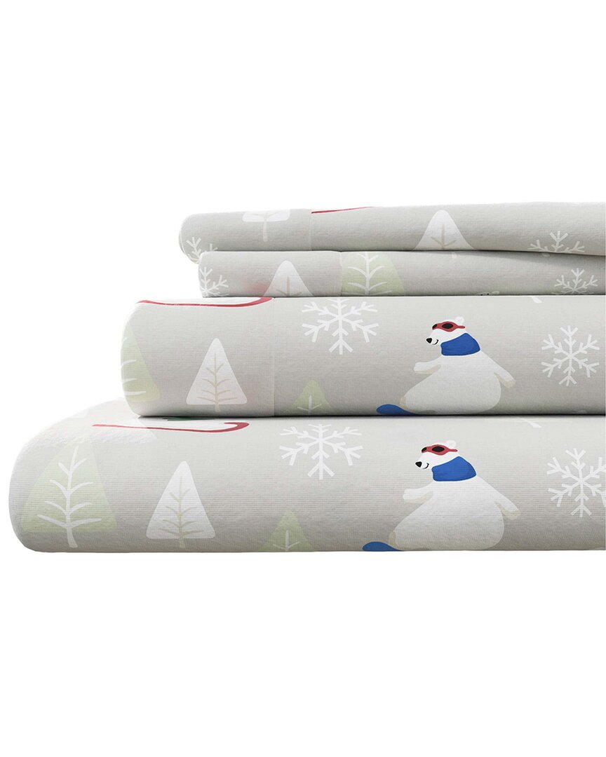 Linery & Co Elevated Lodge 100% Turkish Cotton Flannel Sheet Set In Gray