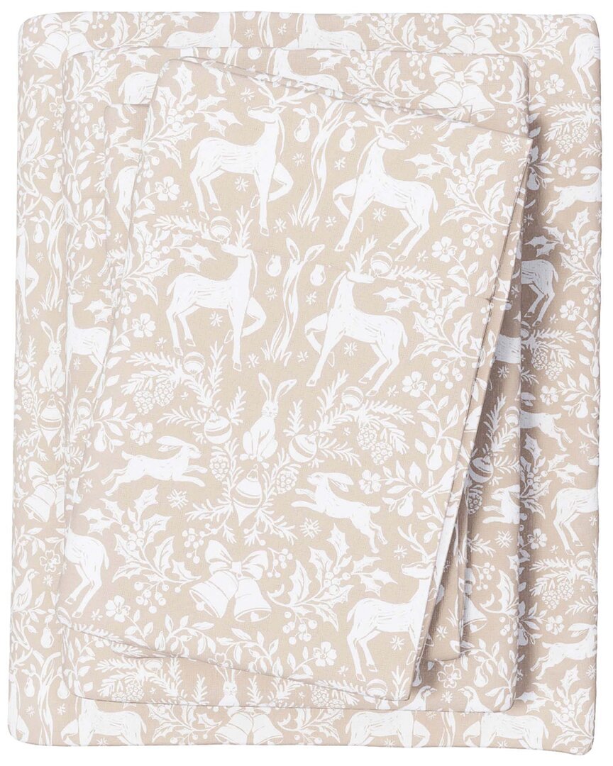 Linery & Co Elevated Holiday 100% Turkish Cotton Flannel Sheet Set In Neutral