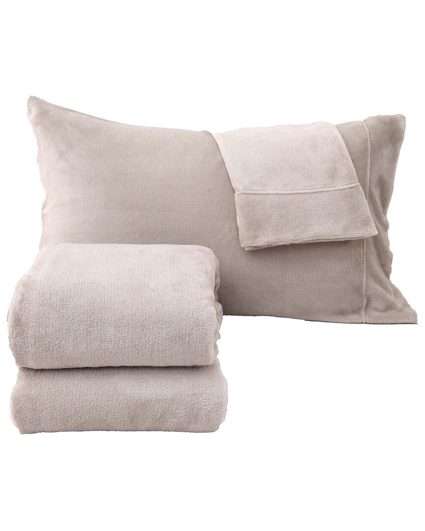 Linery & Co Ultra Soft & Cozy Velvet Plush Fleece Printed Sheet Set In Gray