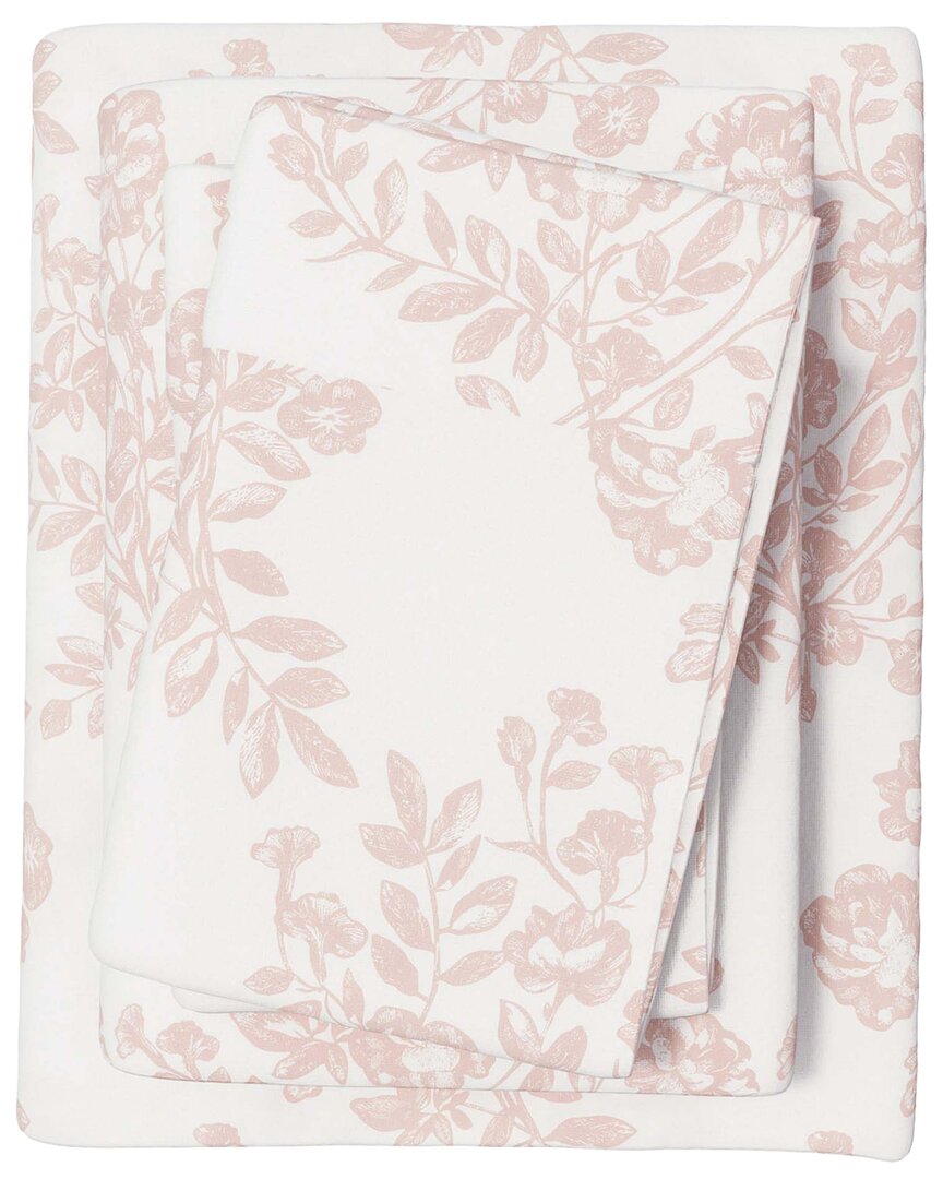 Linery & Co Winter Florals 100% Turkish Cotton Flannel Sheet Set In Neutral