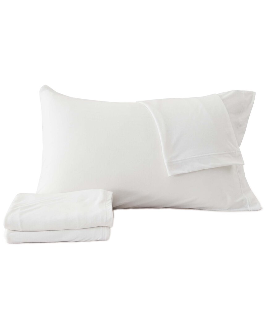 Linery & Co Heathered Mélange Cotton Jersey Knit Sheet Set In White